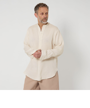 ＜SOVEREIGN＞ リネン・ラミー バンドカラー プルオーバーシャツ