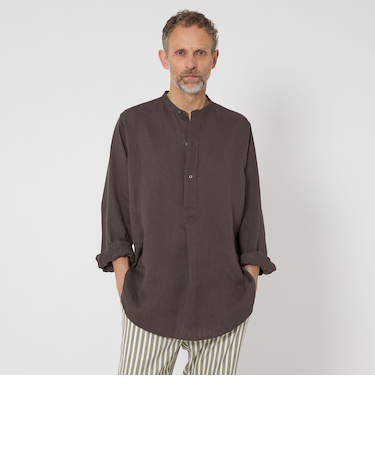 <SOVEREIGN> リネン・ラミー バンドカラー プルオーバーシャツ