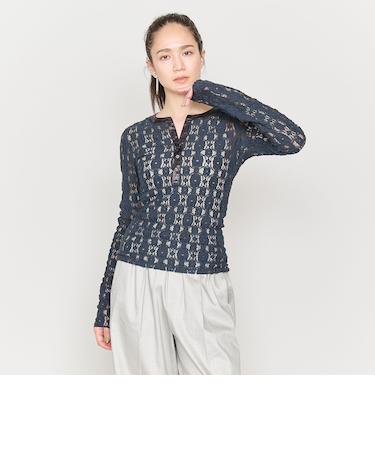 ＜ASTRAET＞レース ヘンリーネック カットソー