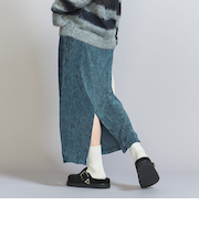 ベロアプリーツ バックスリットスカート-ウォッシャブル-