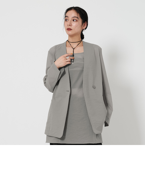 シアー ノーカラー ジャケット