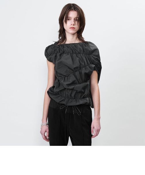 ＜ASTRAET＞ タフタ シャーリング ノースリーブブラウス