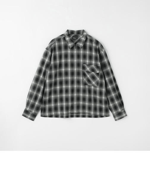 ＜GLR or＞オンブレ チェック ジップ 長袖 シャツ