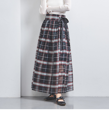 シアー チェック ラップスカート