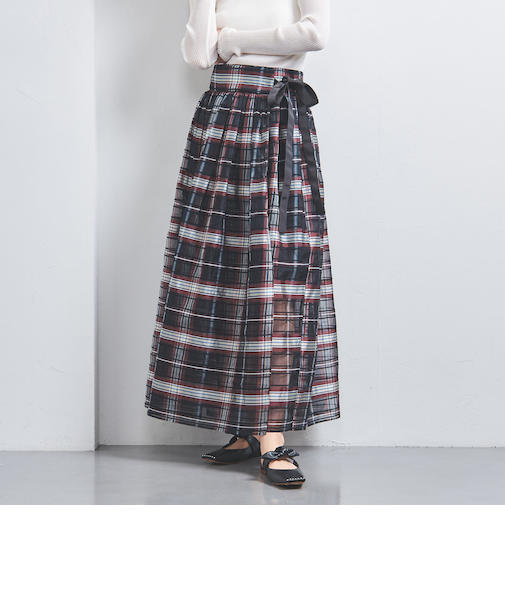 シアー チェック ラップスカート