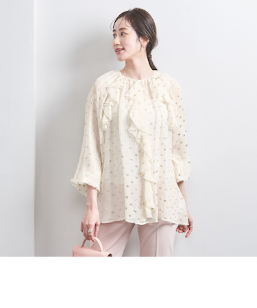 ラッフルフリル カットジャカード ブラウス
