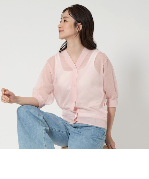 シアー Vネック カーディガン 5SL