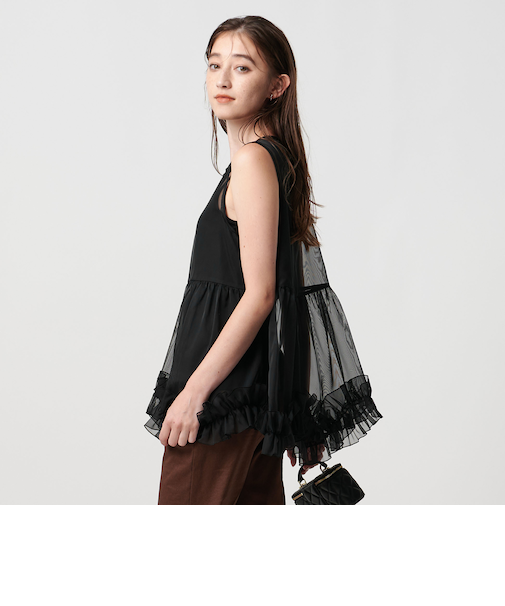 シアー オーガンジー フリル ブラウス ウォッシャブル