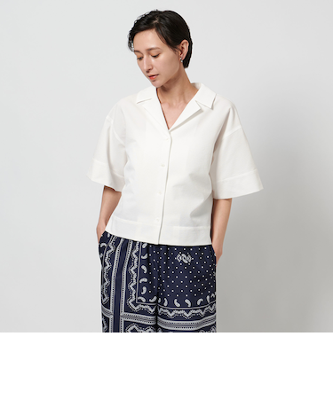 エアリー オープンカラー 五分袖 シャツ WHITE