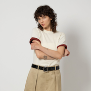 ＜6(ROKU)＞オーガニックコットン カラー ショートスリーブ ニット プルオーバー