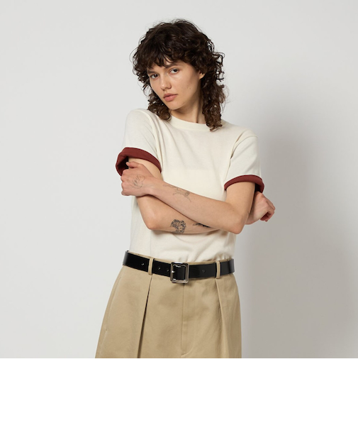 ＜6(ROKU)＞オーガニックコットン カラー ショートスリーブ ニット プルオーバー