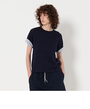 ＜6(ROKU)＞オーガニックコットン カラー ショートスリーブ ニット プルオーバー