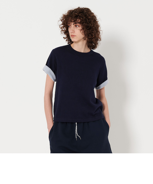 ＜6(ROKU)＞オーガニックコットン カラー ショートスリーブ ニット プルオーバー