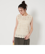 コットン エンブロイダリー ノースリーブトップス -ウォッシャブル-