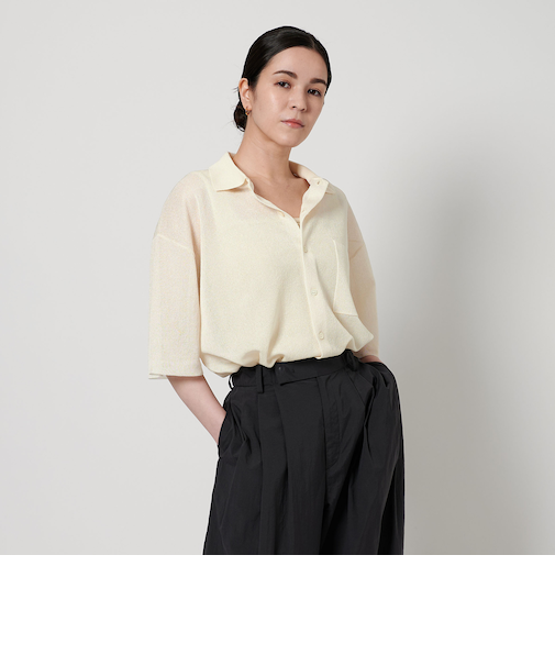 ミラノリブショートスリーブシャツカーディガン -ウォッシャブル-