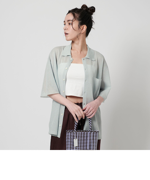 ミラノリブショートスリーブシャツカーディガン -ウォッシャブル-