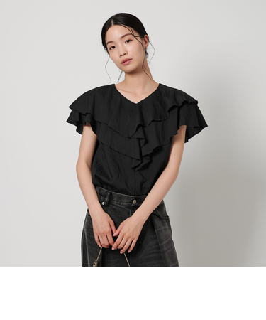 レイヤーフリル ブラウス-ウォッシャブル-