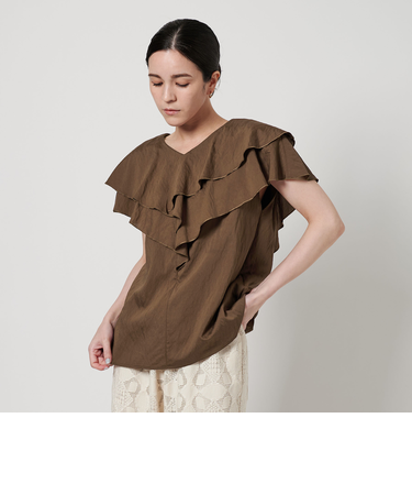 レイヤーフリル ブラウス-ウォッシャブル-