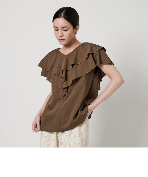 レイヤーフリル ブラウス-ウォッシャブル-