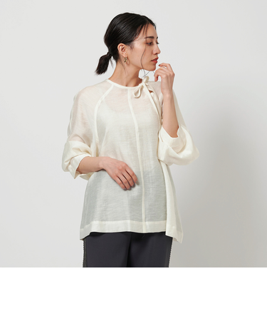 リボンタイ ノーカラーブラウス