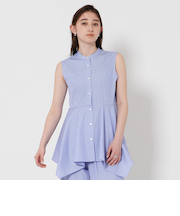 ペプラム ストライプ ノースリーブブラウス