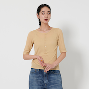 コットンシアーワッフル ヘンリーネック カットソー