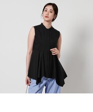 コットンシルク シルキータックノースリーブブラウス - ウォッシャブル 