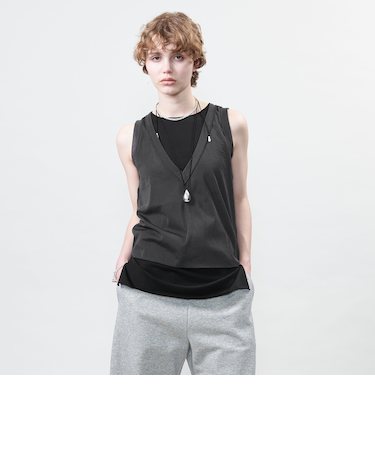 ＜ASTRAET＞テンジクxシフォン レイヤード ノースリーブカットソー