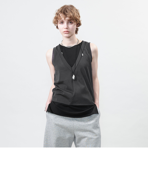 ＜ASTRAET＞テンジクxシフォン レイヤード ノースリーブカットソー