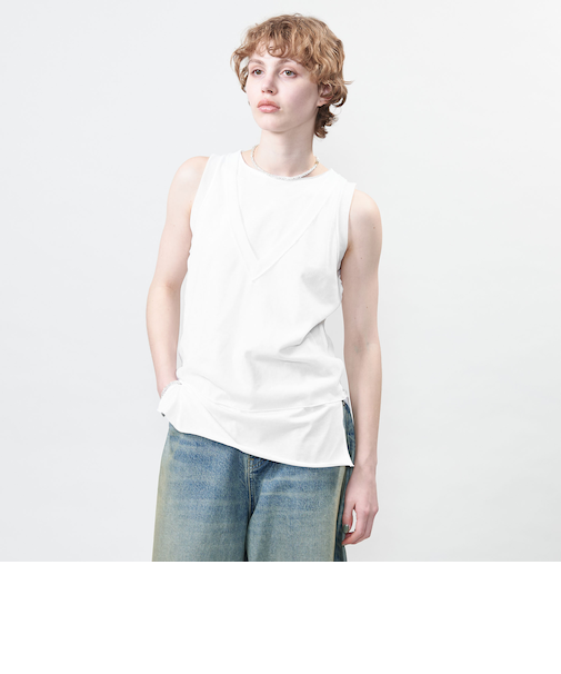 ＜ASTRAET＞テンジクxシフォン レイヤード ノースリーブカットソー