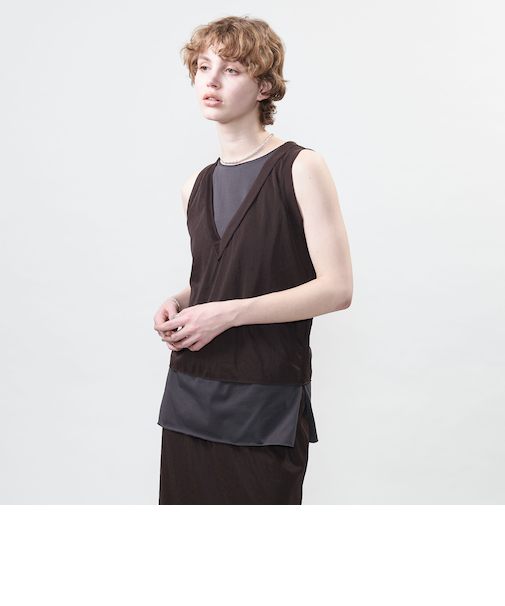 ＜ASTRAET＞テンジクxシフォン レイヤード ノースリーブカットソー