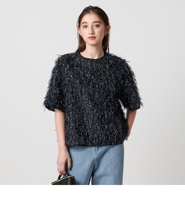 ヘアリー ラメ カットジャガード ブラウス