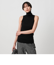 コットン リブ ノースリーブ タートルニット ‐ウォッシャブル‐