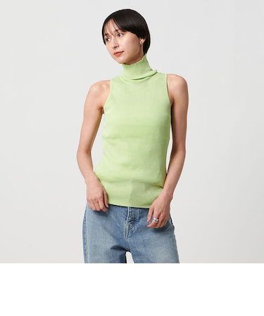 コットン リブ ノースリーブ タートルニット ‐ウォッシャブル‐