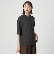 スタンドカラー ポケット 5分袖 シャツ