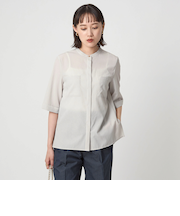 スタンドカラー ポケット 5分袖 シャツ