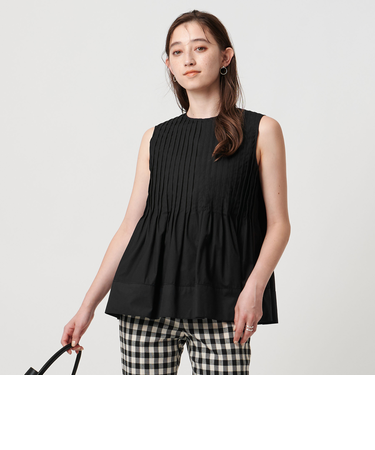 コットンシルク シルキータックノースリーブブラウス - ウォッシャブル -