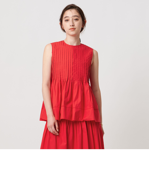 コットンシルク シルキータックノースリーブブラウス - ウォッシャブル -