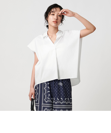 スキッパーフレンチスリーブシャツ ブラウス-ウォッシャブル-