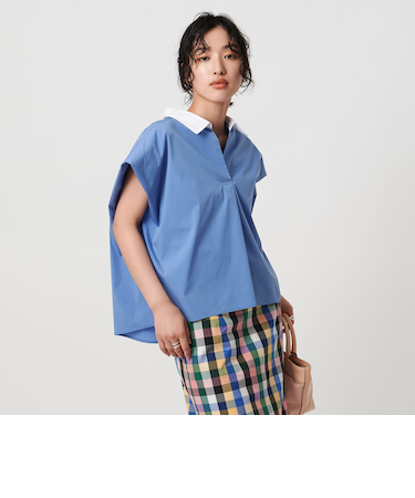 スキッパーフレンチスリーブシャツ ブラウス-ウォッシャブル-