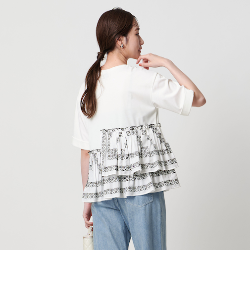 エンブロイダリープリーツ コンビ Tシャツ