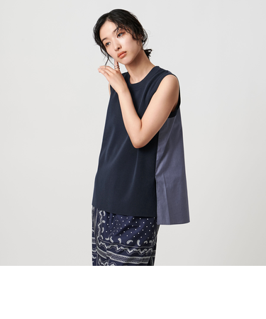 シャツコンビノースリーブニット -ウォッシャブル-