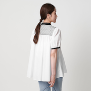 エンブロイダリーショートスリーブブラウス - ウォッシャブル -