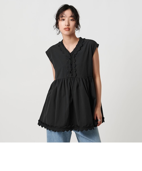 【OFF WHITE】タックプリーツフリル Vネックノースリーブブラウス - UVカット 接触冷感 吸水速乾 ウォッシャブル - UNITED ARROWS - 【OFF WHITE】【FREE】タックプリーツフリル Vネック