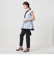 タックプリーツフリル Vネックノースリーブブラウス - UVカット 接触冷感 吸水速乾 ウォッシャブル -