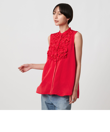 サテン フリル ブラウス ‐ウォッシャブル‐