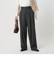 ポリエステルブレンド ワイドタック ベルトパンツ