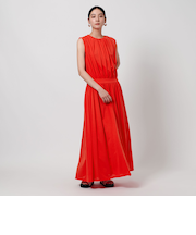 コットンナイロン ギャザーフレア マキシワンピース