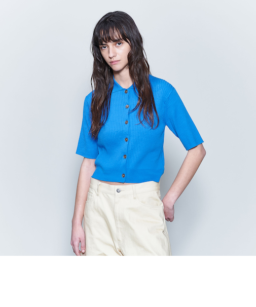 ＜6(ROKU)＞リブシャツカーディガン  ショートスリーブ