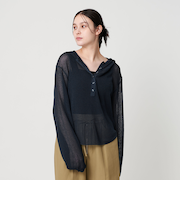 コットンポリエステル  ヘンリーネックフーディ ウォッシャブル